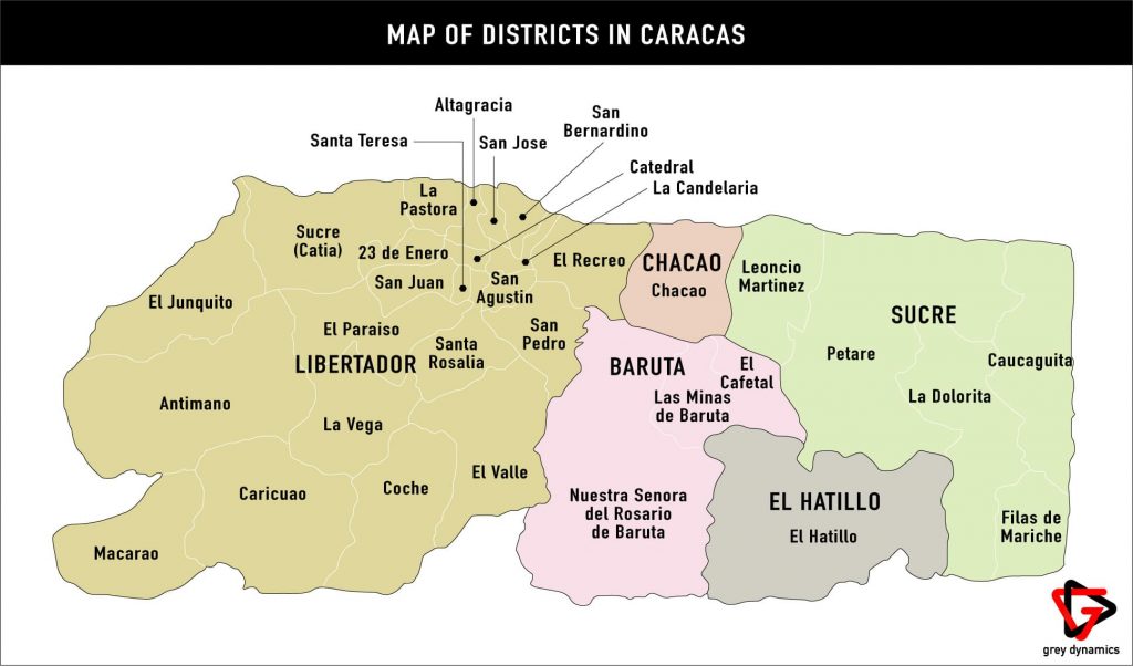 Map of districts in Caracas