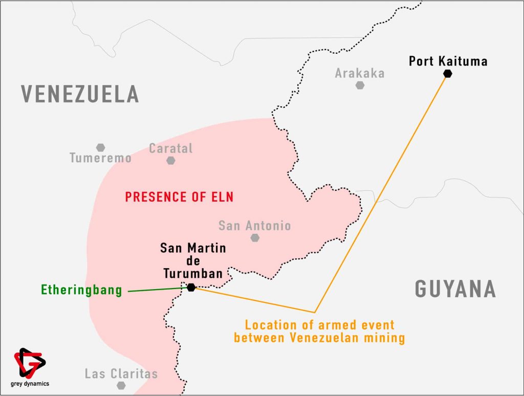 Presence of ELN and border between Venezuela and Guyana. Armed event in Etheringbang village, San Martin de Turumban & Port Kaituma.