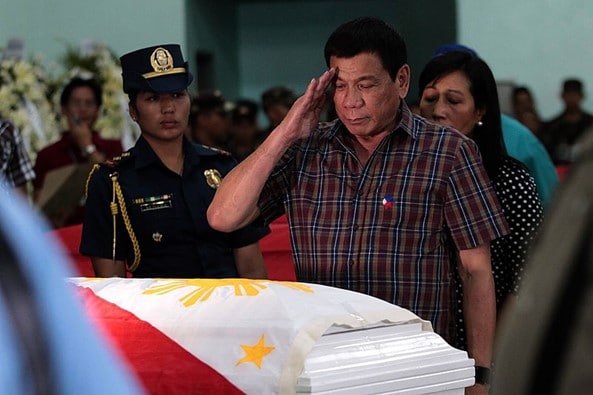 President Duterte at a funeral for Filipino soldier killed in combat with Abu Sayyaf