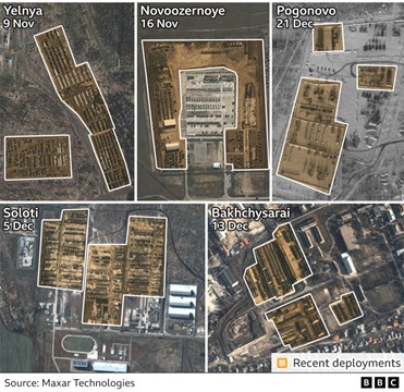 Satellite imagery showing military build-up surrounding Ukraine