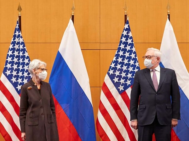 US Deputy Secretary of State Wendy Sherman and Russian Deputy Foreign Minister Sergei Ryabkov attend peace talks in Geneva