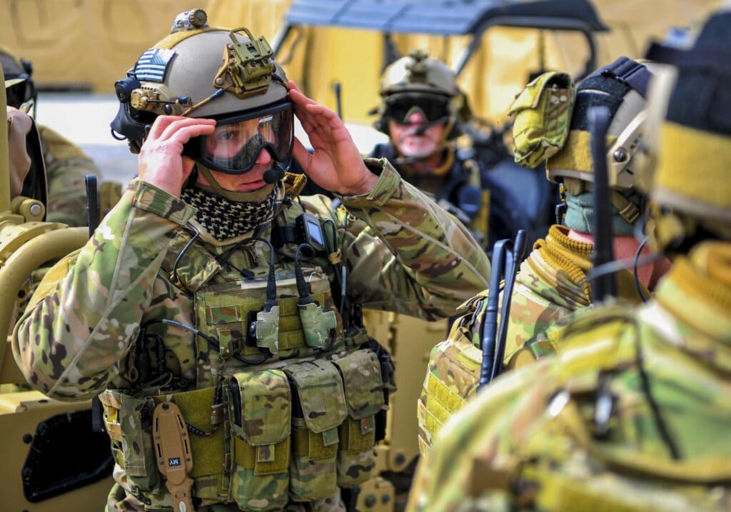 24th Special Tactics Squadron operator adjusting his goggles.