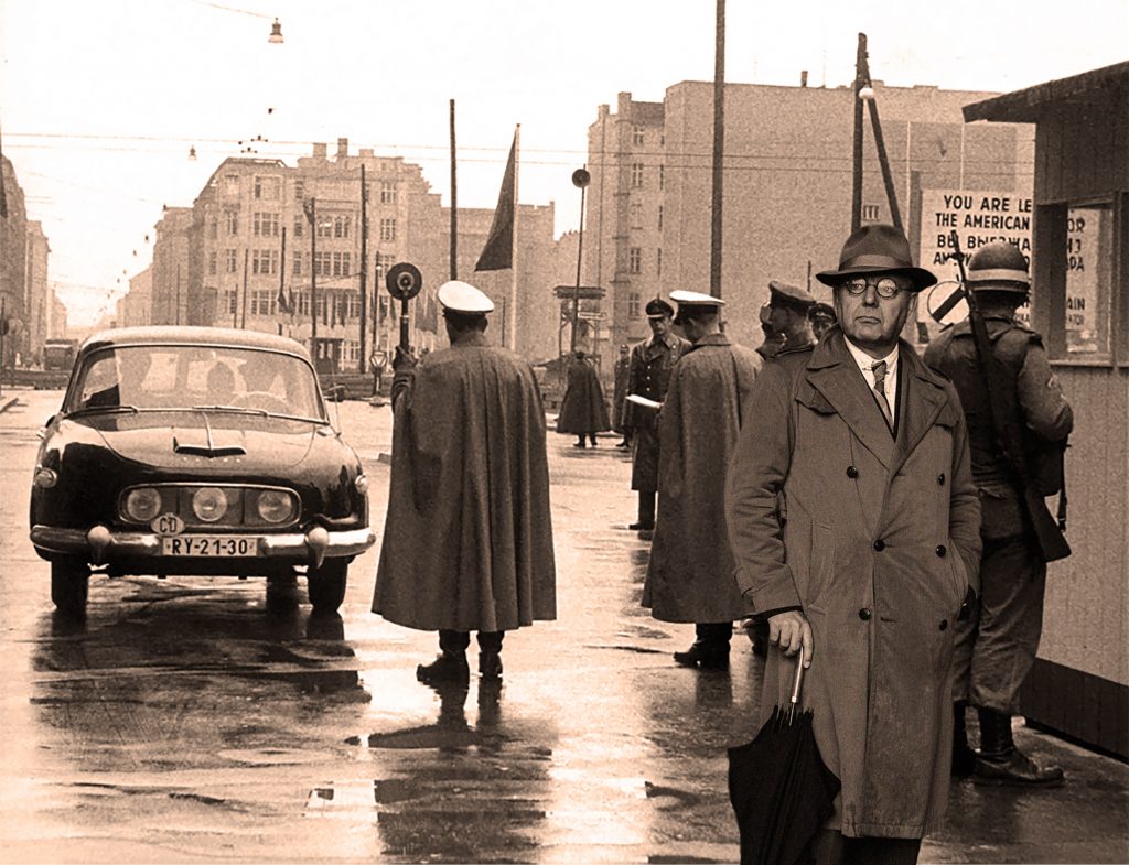 Spy at a military checkpoint in West Berlin.